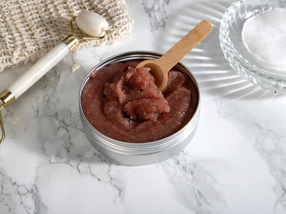 Cranberry Spice Sugar Scrub with cinnamon, mango butter and cranberry powder.